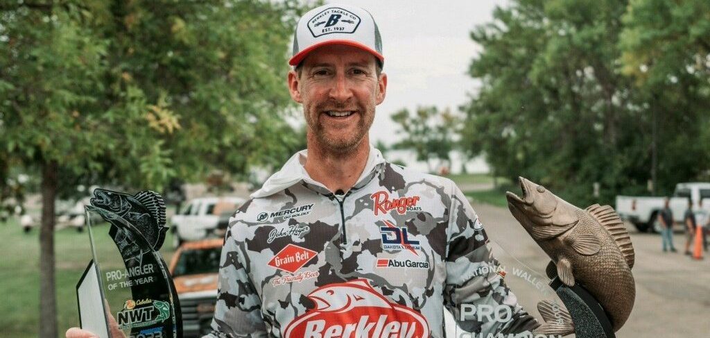 John Hoyer with the 2023 NWT championship and angler of the year trophies